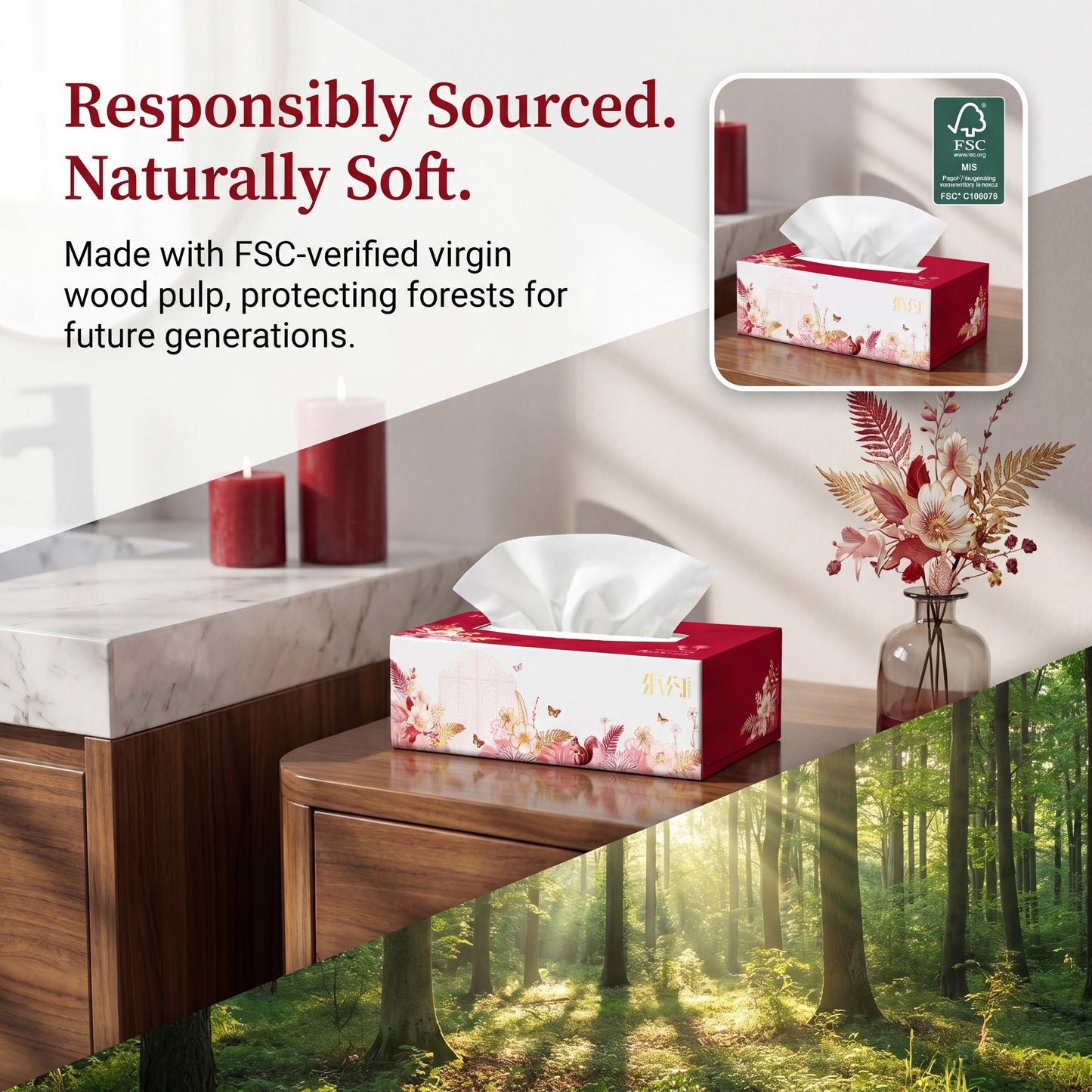 SKYTISUE Premium Lotion Tissue Box Sheets for Colds and Runny Noses 3-Ply Lotion Facial Tissues Made with Virgin Wood Pulp
